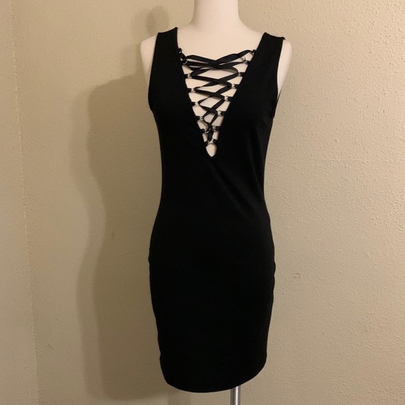 FOREVER 21 BLACK MIDI COCKTAIL DRESS - Picture 1 of 5